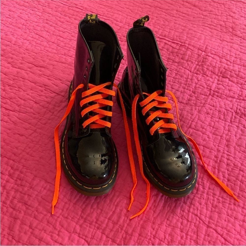 Dr.Martens Black Boots with Orange Laces, US8